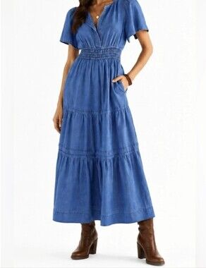 Anthropologie Maeve Chambray Maxi Dress Sz XS